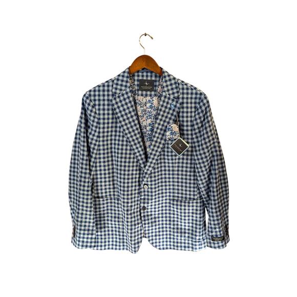 NEW Taylorbyrd 44R Men's Linen / Cotton Yale Blue Checkered Blazer - Picture 1 of 11